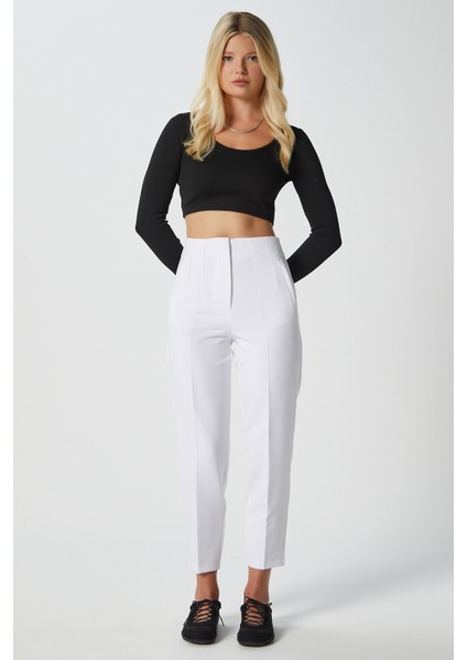 Kadın Jeremy Tok Dokulu Filetolu Ekru Havuç Pantolon 5113