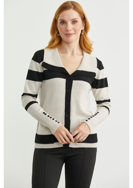 Şal Yaka Düğmeli Yün Triko Hırka - Taş modelleri