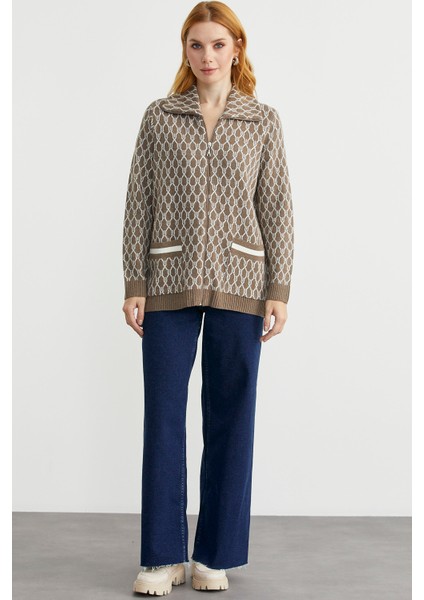 Çift Renk Kalın Yünlü Triko Hırka - Sütlü Kahve fiyatları