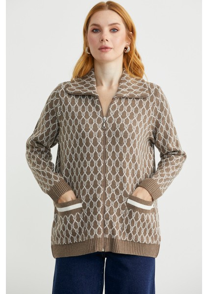 Çift Renk Kalın Yünlü Triko Hırka - Sütlü Kahve modelleri