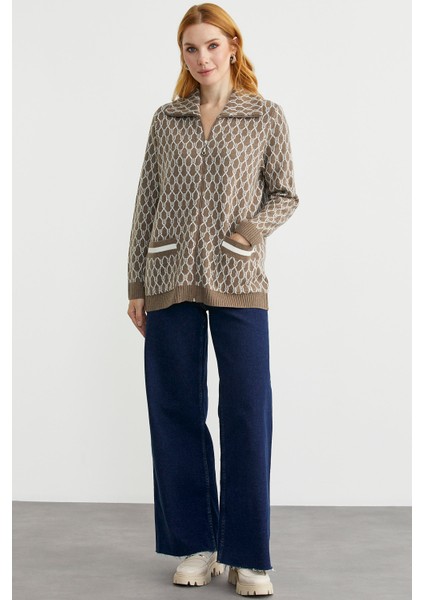 Çift Renk Kalın Yünlü Triko Hırka - Sütlü Kahve fırsatları