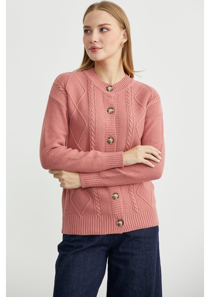 Düğmeli Oversize Angora Triko Hırka - Gül fırsatları