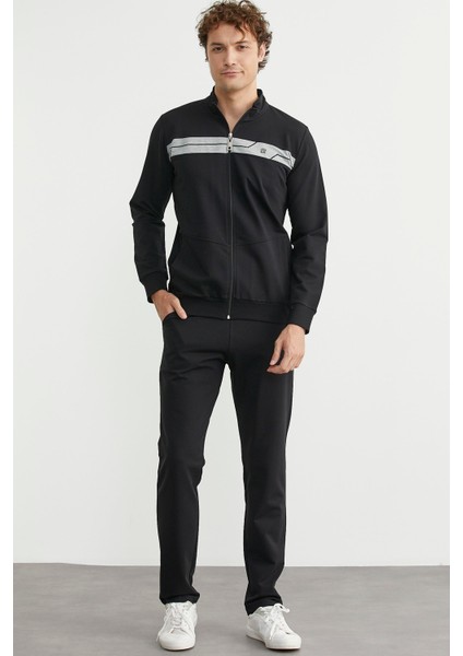 Fermuarlı Dik Yaka Eşofman Takım - Siyah