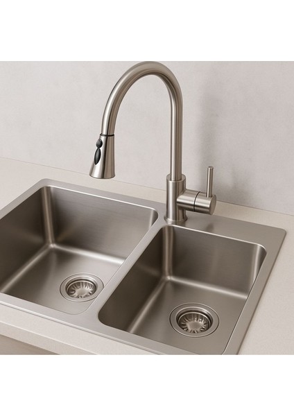 Pull-Down Eviye Bataryası-Paslanmaz Çelik-Su Tasarruflu, Modern Tasarım, Uzun Ömürlü Kullanım