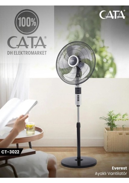 CT-3022 45 cm 5 Pervaneli 50 Watt 3 Kademe Bakır Motor Ayaklı Vantilatör