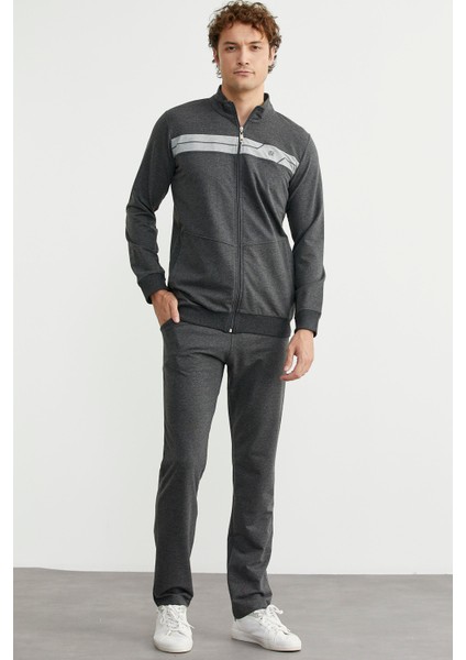 Fermuarlı Dik Yaka Eşofman Takım - Antrasit
