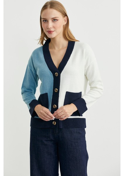 Renk Geçişli Oversize Yünlü Triko Hırka - Kemik modelleri