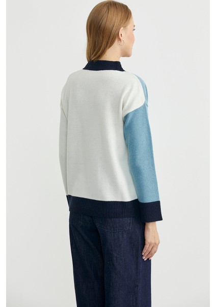 Renk Geçişli Oversize Yünlü Triko Hırka - Kemik indirimleri