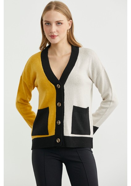 Renk Geçişli Oversize Yünlü Triko Hırka - Taş fiyatları