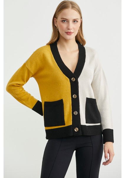 Renk Geçişli Oversize Yünlü Triko Hırka - Taş modelleri