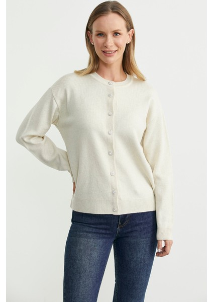 Düğme Detaylı Sıfır Yaka Triko Hırka - Taş fiyatları