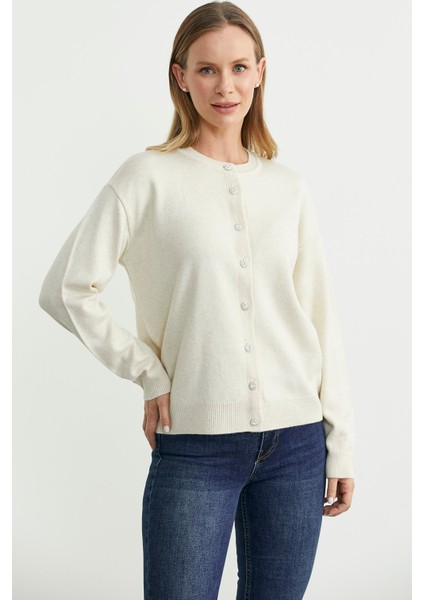 Düğme Detaylı Sıfır Yaka Triko Hırka - Taş modelleri