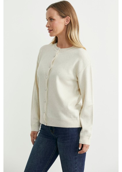 Düğme Detaylı Sıfır Yaka Triko Hırka - Taş fırsatları