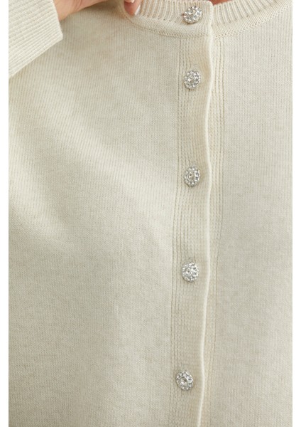 Düğme Detaylı Sıfır Yaka Triko Hırka - Taş indirimleri