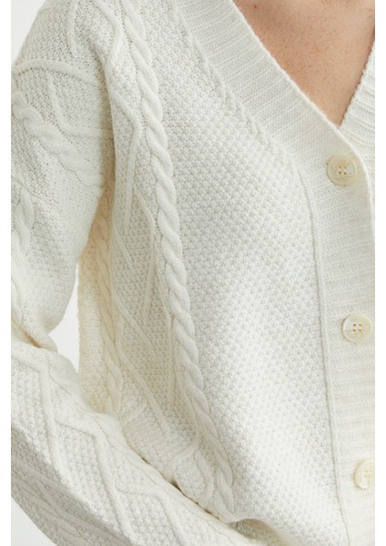 Oversize Düğmeli Triko Hırka - Kemik indirimleri