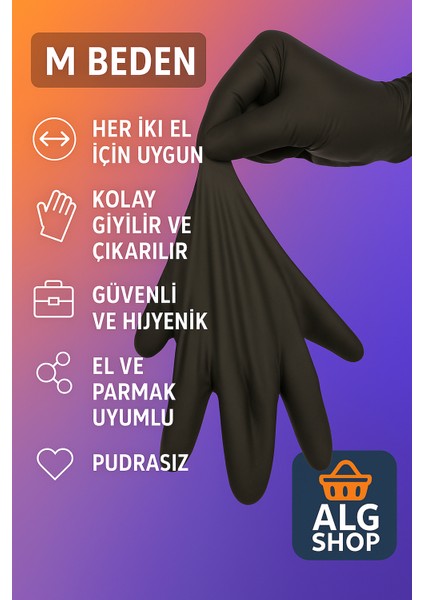 100 Adet Siyah Flex Eldiven M Pudrasız Hijyenik Sağlam Iki Ele Uyumlu Çalışma Mutfak Eldiveni