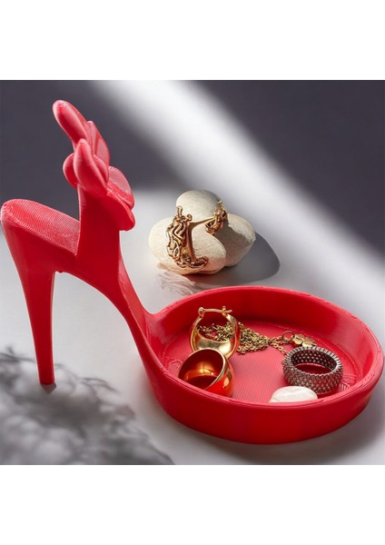 Ceresshop Topuklu Ayakkabı Tasarımlı Takı Organizer – Şık ve Dekoratif Takı Standı Kırmızı