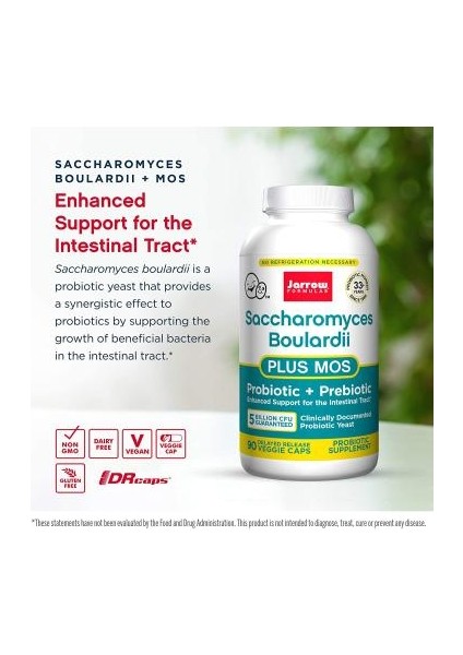 Vegan Saccharomyces Boulardii + Mos, 5 Billion Cfu Probio Prebio