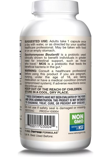 Vegan Saccharomyces Boulardii + Mos, 5 Billion Cfu Probio Prebio