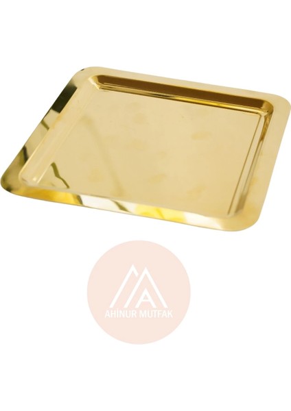 6 Adet Parlak Çift Taraflı Gold Altın Kare Paslanmaz Çelik Kahve Servis Sunum Tepsi (21X21CM) modelleri