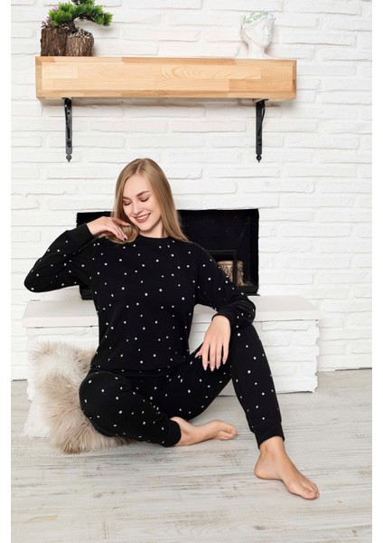 Kadın Bisiklet Yaka Düğmesiz Bilek Manşet/lastikli 2 Iplik Cepli Kışlık Jogger Eşofman Pijama Takımı fiyatları