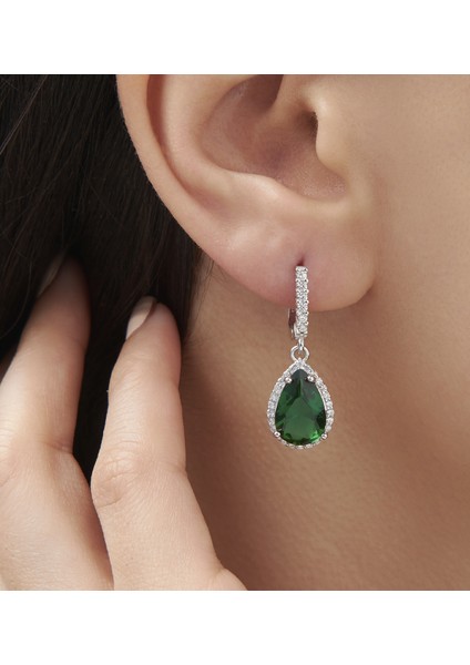 925 Ayar Zümrüt Taşlı Damla Gümüş Küpe fiyatları