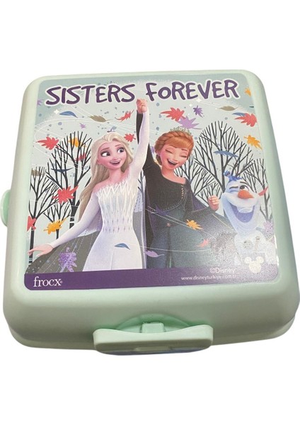Beslenme Kutusu 4 Bölmeli Frozen Mint Yeşili Renk Kız Figürlü 1 Adet Yemek Saklama Kabı Beslenme Çantası