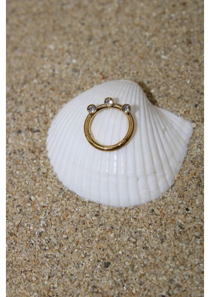 Piercing Cerrahi Çelik Piercing Klipsli Zirkon Taşlı Kıkırdak Septum Tragus Conch Gold Renk Üç Taş