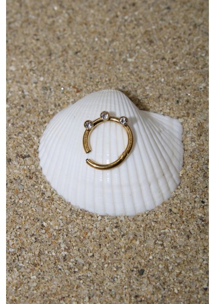 Piercing Cerrahi Çelik Piercing Klipsli Zirkon Taşlı Kıkırdak Septum Tragus Conch Gold Renk Üç Taş fiyatları