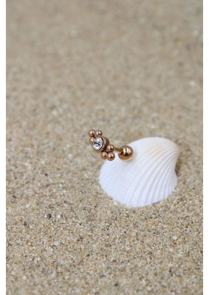 Piercing Cerrahi Çelik Piercing Zirkon Taşlı Kıkırdak Tragus Conch Helix Rose Renk Tek Taş Altı Top fiyatları