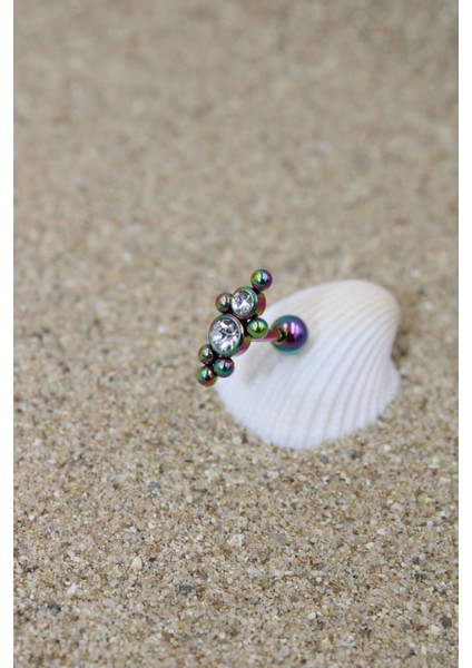 Piercing Cerrahi Çelik Piercing Zirkon Taşlı Kıkırdak Tragus Conch Helix Gökkuşağı Renk Iki Taş Altı fiyatları
