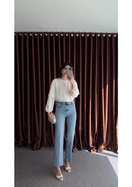 Açık Kar Yıkamalı Momfit Jean