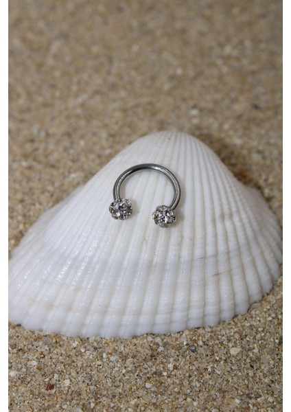 Şambala Piercing Cerrahi Çelik Zirkon Taşlı Halka Kıkırdak Septum Tragus Conch Helix Silver Renk