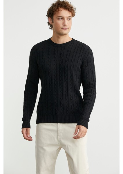 Pamuklu Saç Örgü Detaylı Triko Kazak - Siyah fiyatları