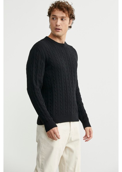 Pamuklu Saç Örgü Detaylı Triko Kazak - Siyah modelleri