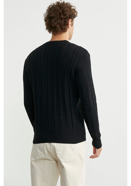 Pamuklu Saç Örgü Detaylı Triko Kazak - Siyah indirimleri