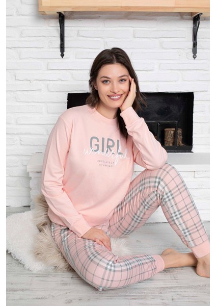 Kadın Bisiklet Yaka Düğmesiz Bilek Manşet/lastikli 2 Iplik Cepli Kışlık Jogger Eşofman Pijama Takımı fiyatları