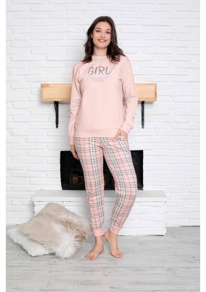 Kadın Bisiklet Yaka Düğmesiz Bilek Manşet/lastikli 2 Iplik Cepli Kışlık Jogger Eşofman Pijama Takımı fırsatları