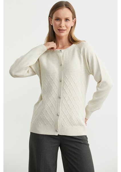 Bisiklet Yaka Motifli Triko Hırka - Taş fiyatları