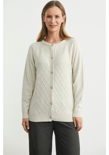 Bisiklet Yaka Motifli Triko Hırka - Taş modelleri