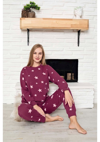 Kadın Bisiklet Yaka Düğmesiz Bilek Manşet/lastikli 2 Iplik Cepli Kışlık Jogger Eşofman Pijama Takımı fiyatları