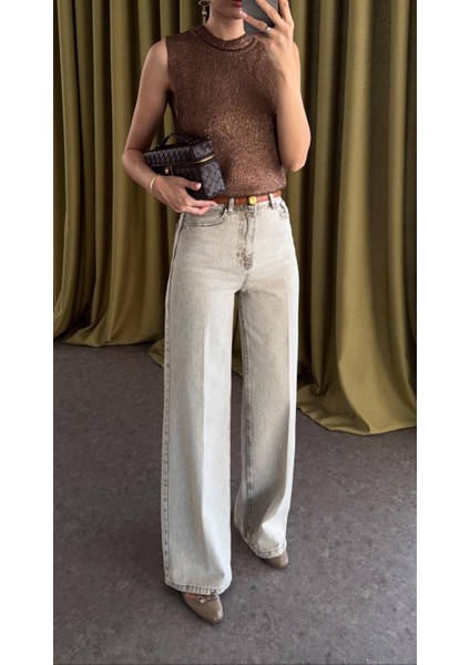 Kahve Yıkamalı Palazzo Jean modelleri