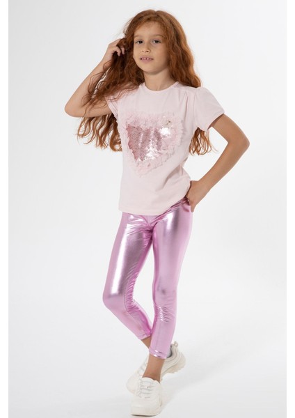 Shiny Pembe Parlak Desensiz Dar Paça Kız Çocuk Tayt – Günlük Kullanım İçin Rahat ve Şık Tasarım fırsatları