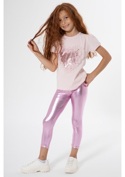 Shiny Pembe Parlak Desensiz Dar Paça Kız Çocuk Tayt – Günlük Kullanım İçin Rahat ve Şık Tasarım