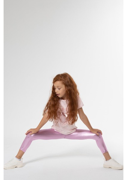 Shiny Pembe Parlak Desensiz Dar Paça Kız Çocuk Tayt – Günlük Kullanım İçin Rahat ve Şık Tasarım