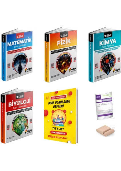 9.sınıf Matematik Fizik Kimya Biyoloji Soru Bankası Yeni Müfredat+Plan Defter+Telefon Tutucu+Deneme
