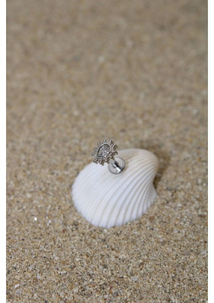 Piercing Cerrahi Çelik Piercing Zirkon Taşlı Kıkırdak Tragus Conch Helix Silver Renk Damla Labret