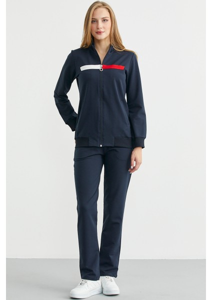 Dik Yaka Fermuarlı Eşofman Takım - Lacivert