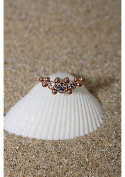 Piercing Cerrahi Çelik Piercing Zirkon Taşlı Kıkırdak Tragus Conch Helix Rose Renk Üç Taş On Top