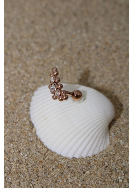 Piercing Cerrahi Çelik Piercing Zirkon Taşlı Kıkırdak Tragus Conch Helix Rose Renk Üç Taş On Top fiyatları